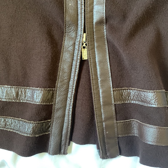 Belldini brown natural fur removable collar/cuffs leather trim zip cardigan EUC - Picture 9 of 11
